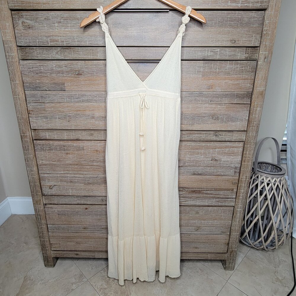 Zara Beige Cream Knit Midi Dress Dainty Floral Straps CottageCore Boho Small